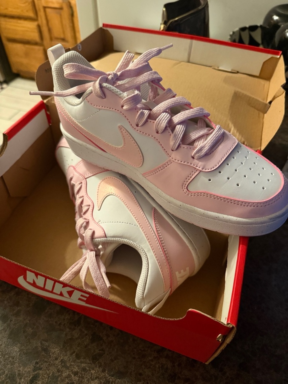 Nike White and Light Pink Low-Top Sneakers